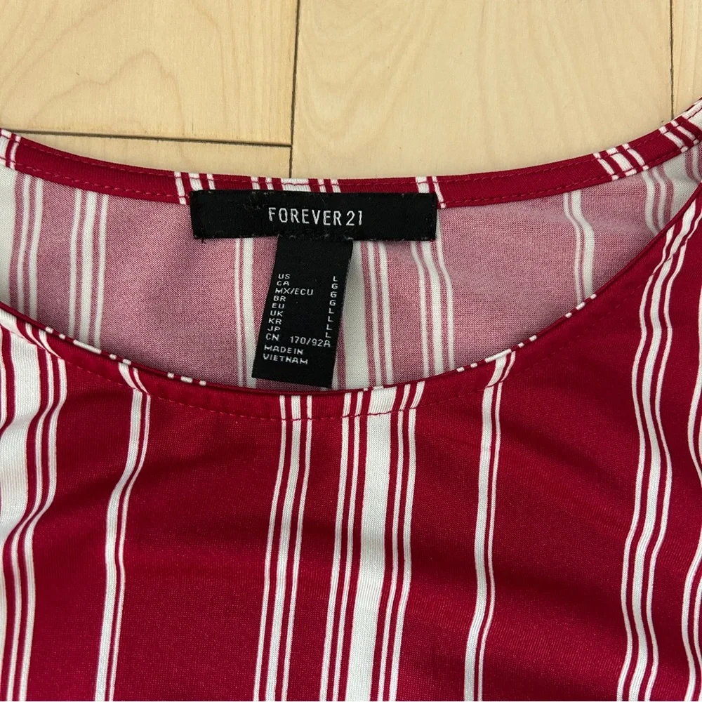 Forever 21 Red and White Striped Tie Front Long Sleeve Shirt - Picture 3 of 3